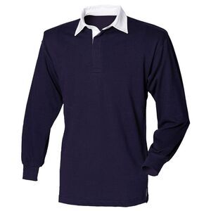 Front Row Long Sleeve Classic Rugby Polo Shirt / Navy/White